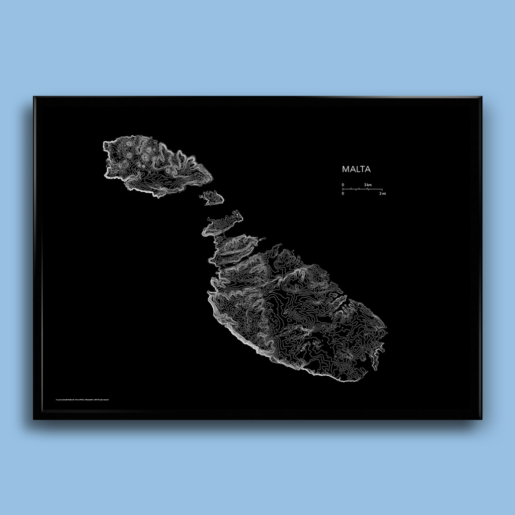 Topography Map Poster (Black, Unframed)