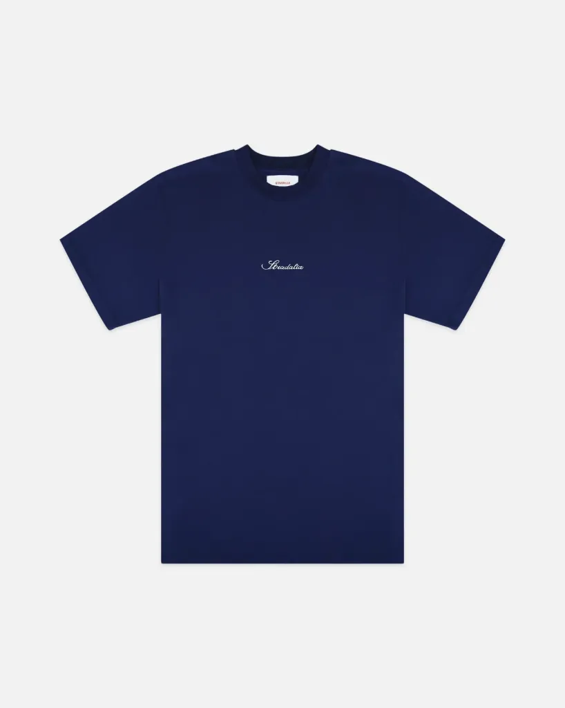 Stradalia Script Logo Navy Embroidered Tee