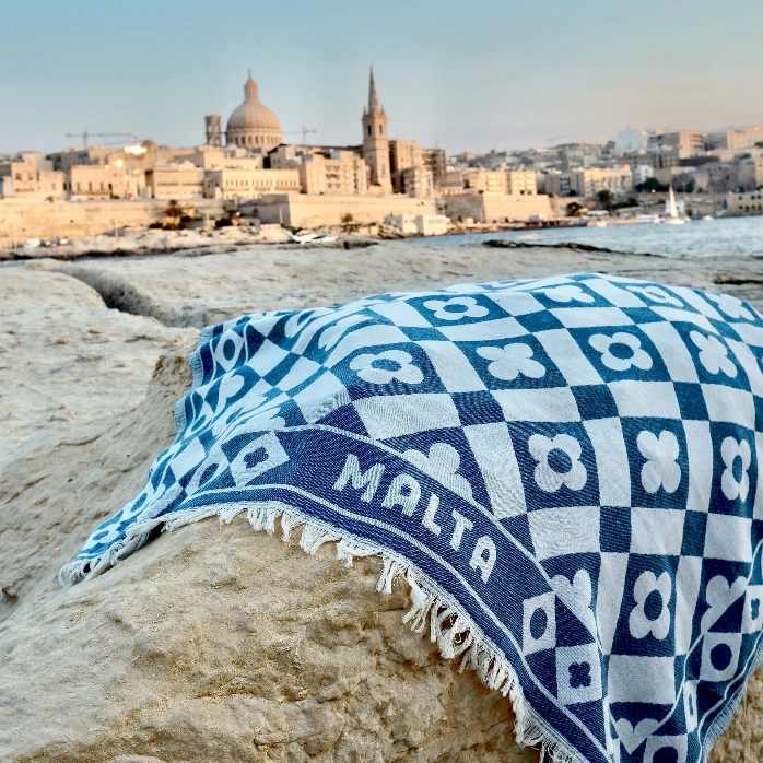 Maltese Tiles Beach Towel (Dark Blue)